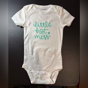 Carter's White One-Piece Bodysuit with Teal 'Little Hot Mess' Script